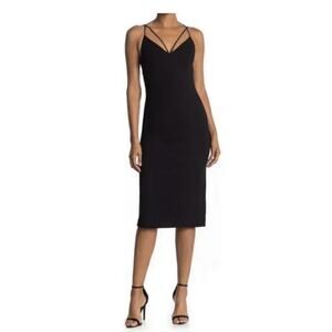 Misha Benecia Black Strappy Back Midi Cocktail Dress Size 10
